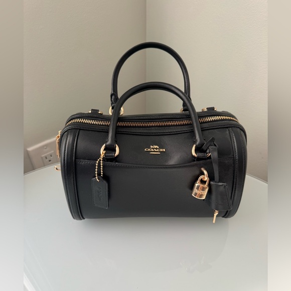 Coach Handbags - Coach Black Boston Bag Satchel with Gold Accents Turnlock / kisslock + key charm